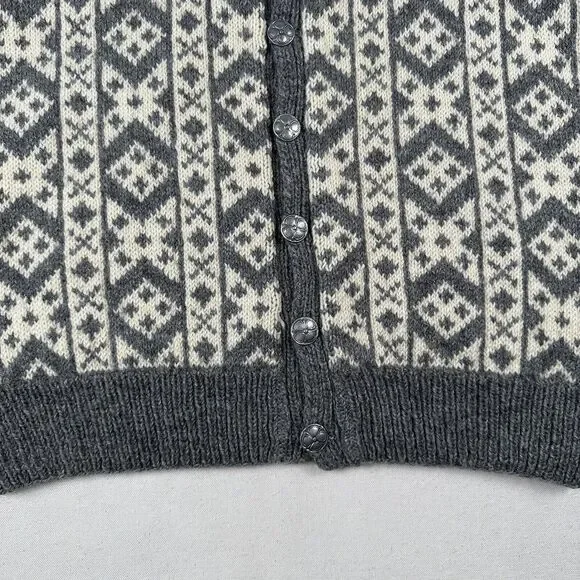 Vintage Unbranded Fair Isle Wool Knit Cardigan Women’s Medium Gray Beige Sweater - Picture 8 of 16